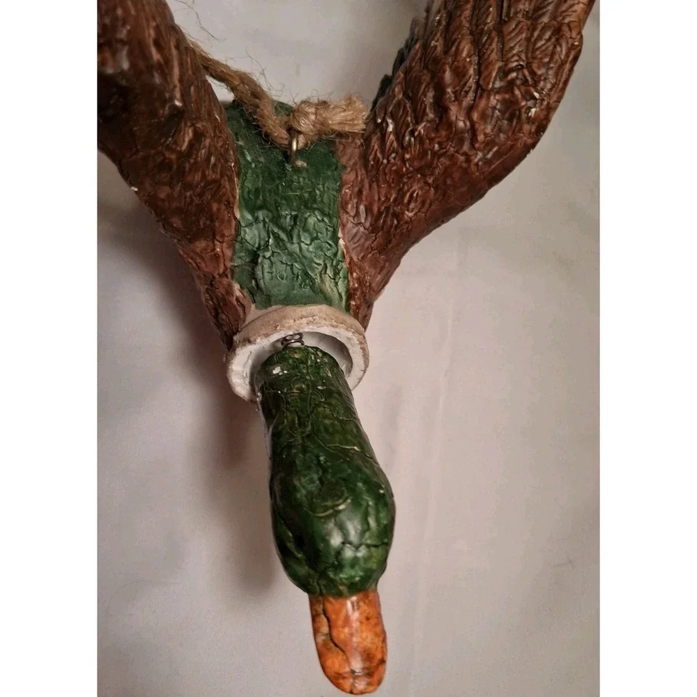 Vintage Mallard Duck Flying Ornament Crackle Style Finish Cabin Decor Head Moves